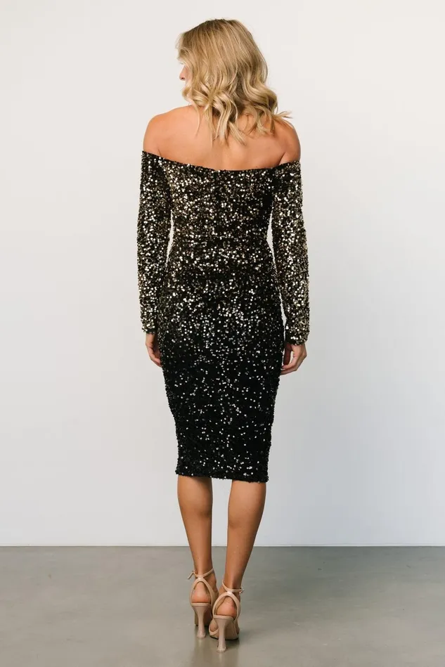 Baltic Born Midi Dresses Women Eclipse Sequin Midi Dress Black Gold Baltic Born Midi Dresses Women Eclipse Sequin Midi Dress Black Gold