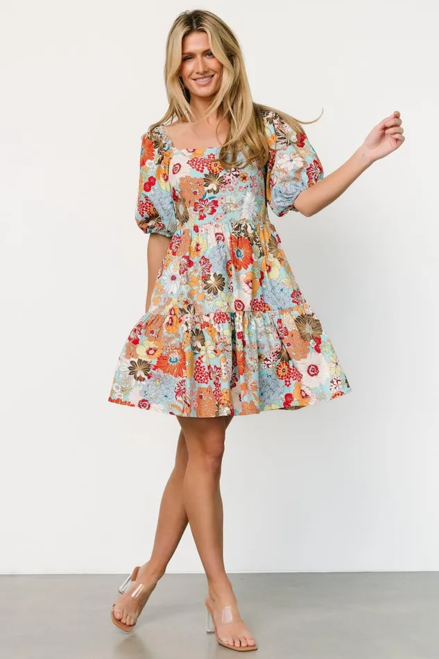 Baltic Born Short Dresses Women Kallie Puff Sleeve Short Dress Multi Print