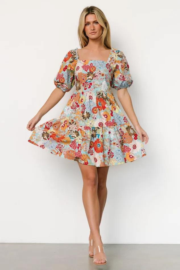 Baltic Born Short Dresses Women Kallie Puff Sleeve Short Dress Multi Print Baltic Born Short Dresses Women Kallie Puff Sleeve Short Dress Multi Print
