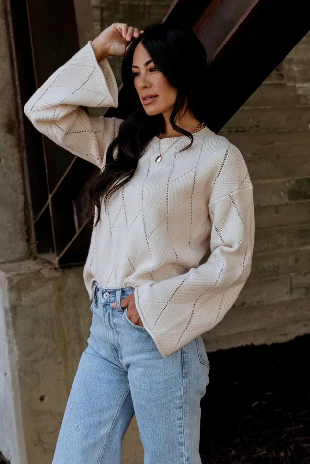 Baltic Born Sweaters Women Britta Diamond Knit Sweater Beige
