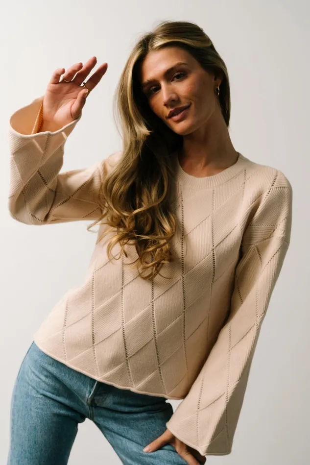 Baltic Born Sweaters Women Britta Diamond Knit Sweater Beige