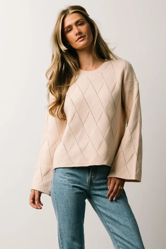 Baltic Born Sweaters Women Britta Diamond Knit Sweater Beige