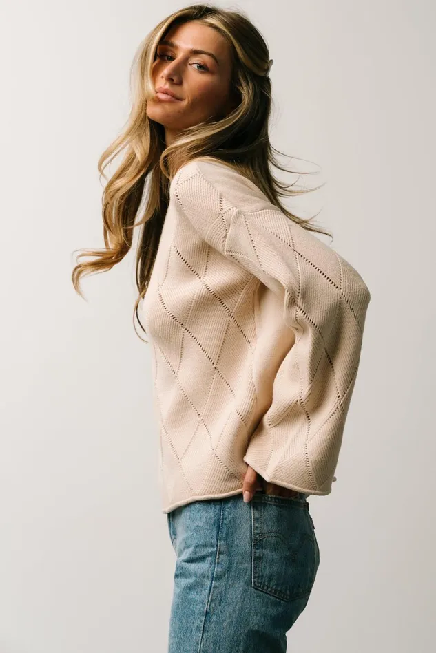 Baltic Born Sweaters Women Britta Diamond Knit Sweater Beige