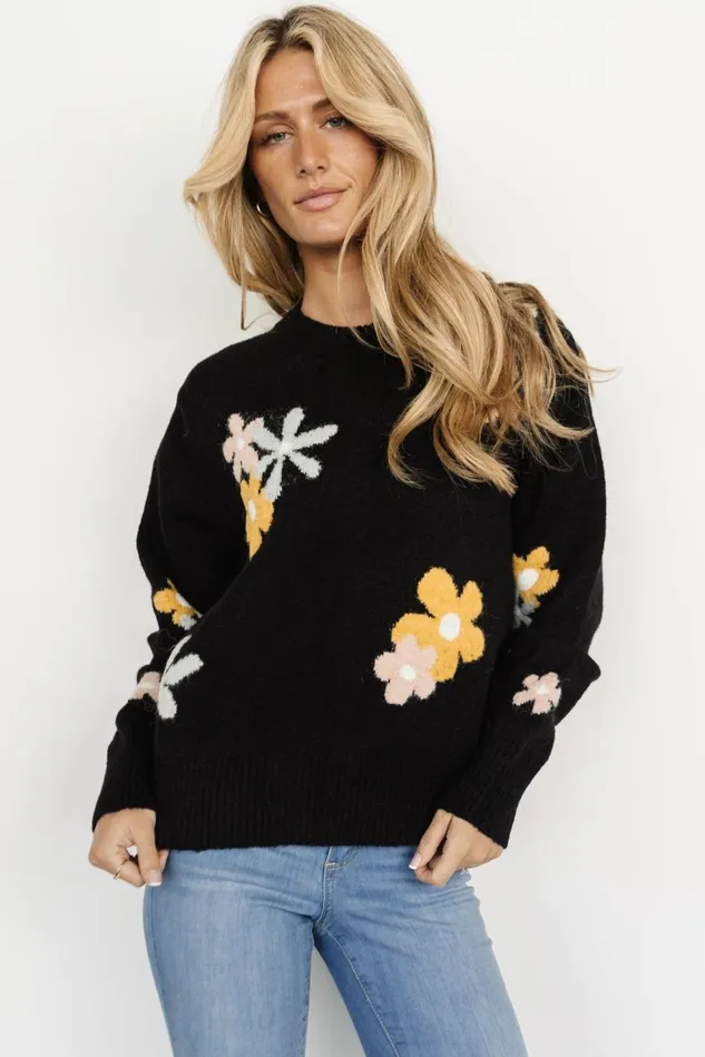 Baltic Born Sweaters Women Roxy Sweater Black Flower Baltic Born Sweaters Women Roxy Sweater Black Flower