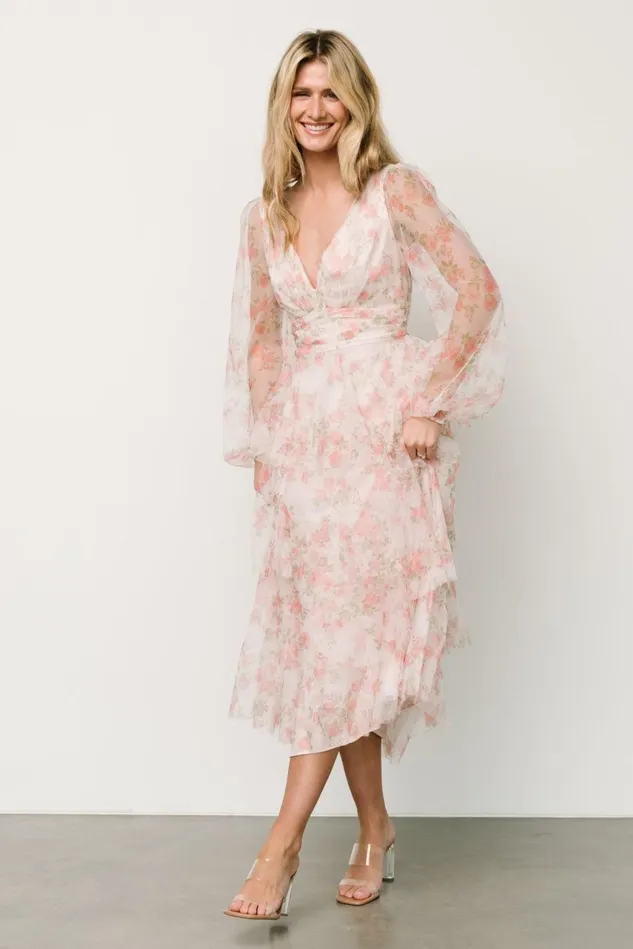 Baltic Born Tulle Styles Women Carolina Tulle Tiered Maxi Dress Blush Floral