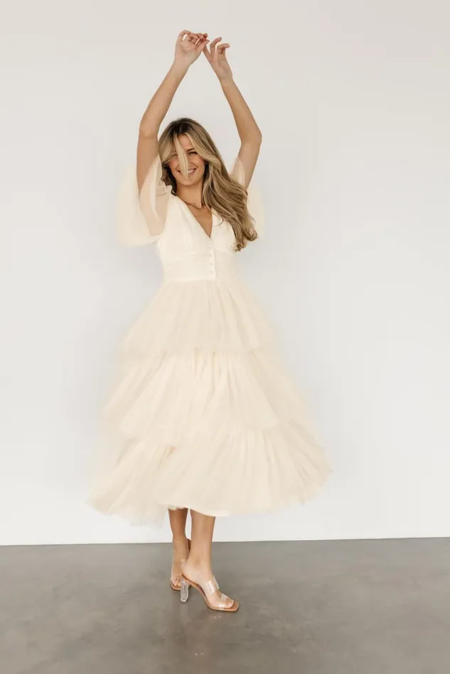 Baltic Born Tulle Styles Women Starlet Tiered Maxi Dress Cream