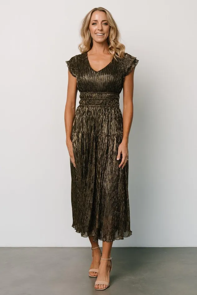 Baltic Born Wedding Guest Women Miley Pleated Shimmer Dress Gold