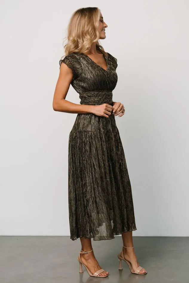 Baltic Born Wedding Guest Women Miley Pleated Shimmer Dress Gold