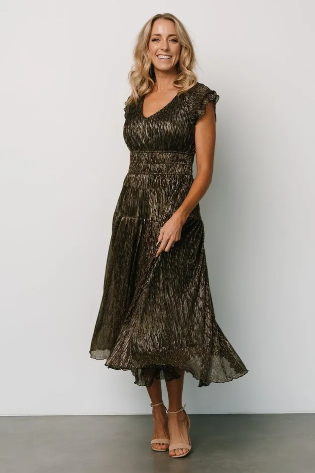 Baltic Born Wedding Guest Women Miley Pleated Shimmer Dress Gold