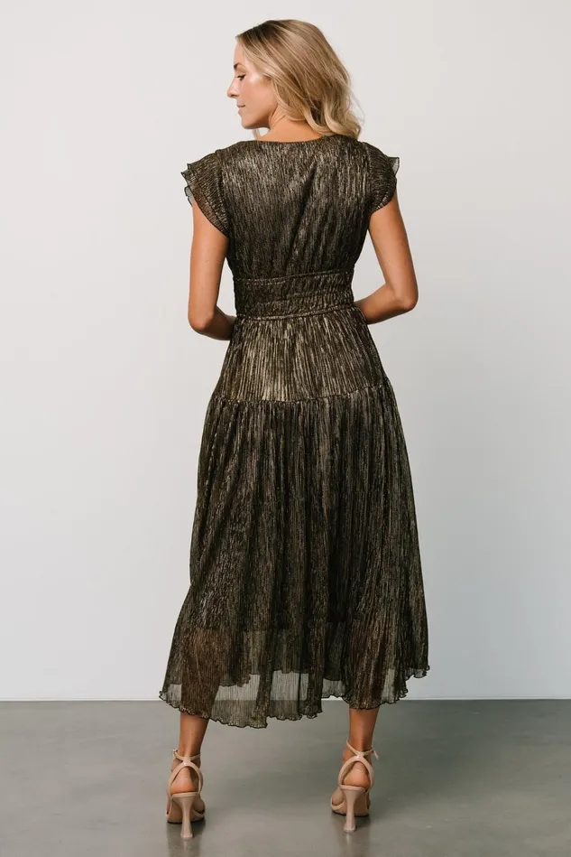 Baltic Born Wedding Guest Women Miley Pleated Shimmer Dress Gold