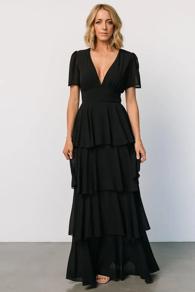 Baltic Born Wedding Guest Women Montaigne Ruffle Maxi Dress Black