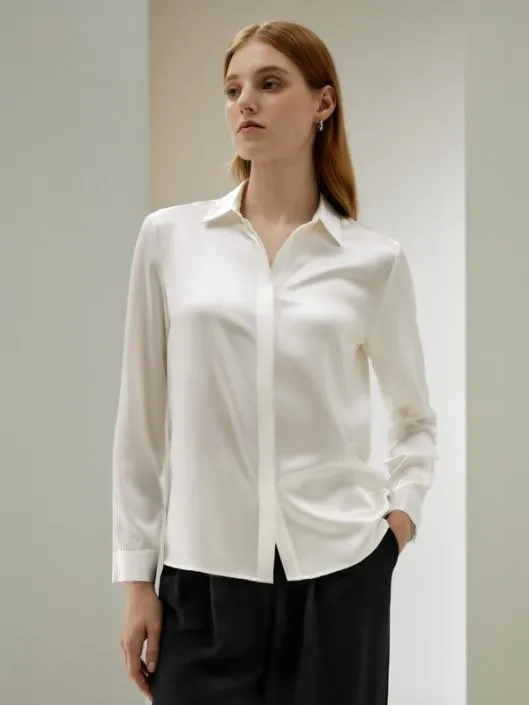 Basic Silk Long Sleeve Shirt WhiteBlackRedGreenPinkPurple Women Blouses Lilysilk Shirts