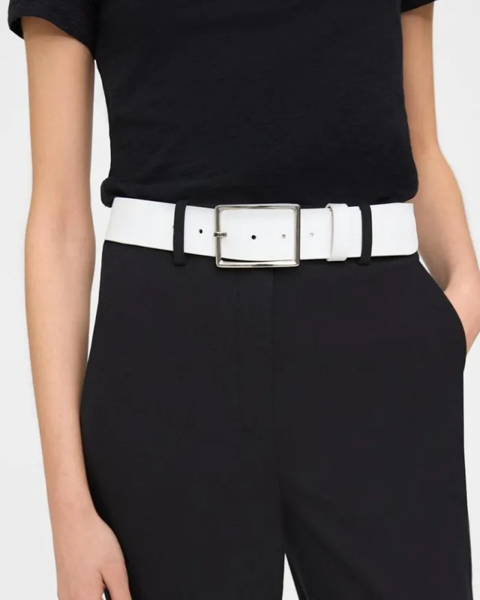 Belts Women Theory Center Bar Belt In Leather White