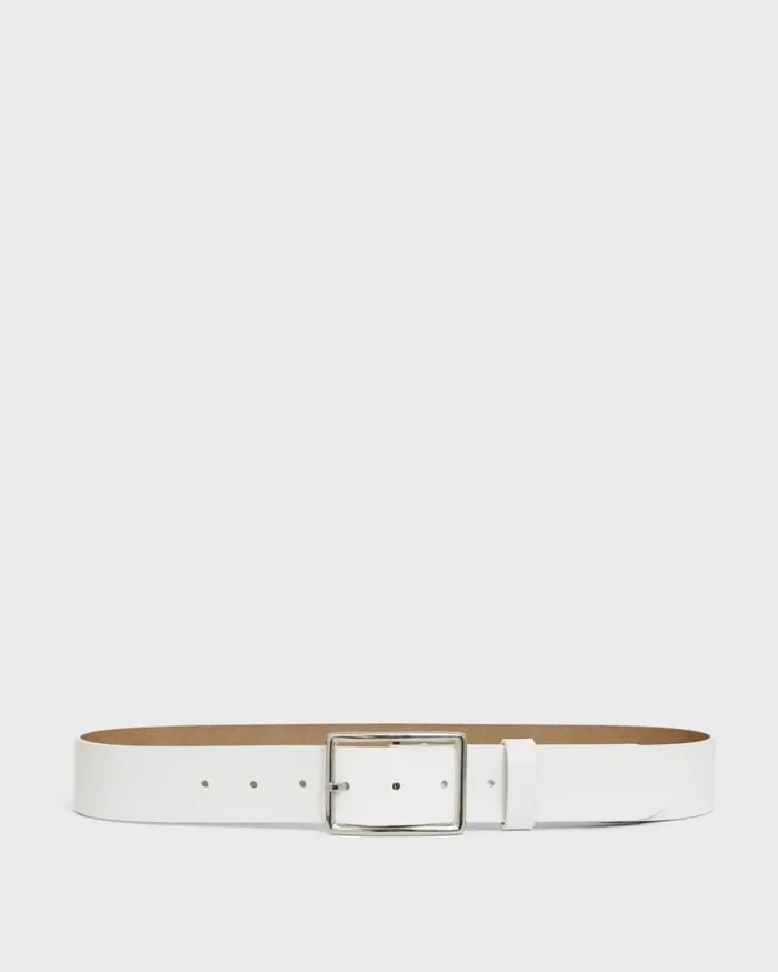 Belts Women Theory Center Bar Belt In Leather White Belts Women Theory Center Bar Belt In Leather White