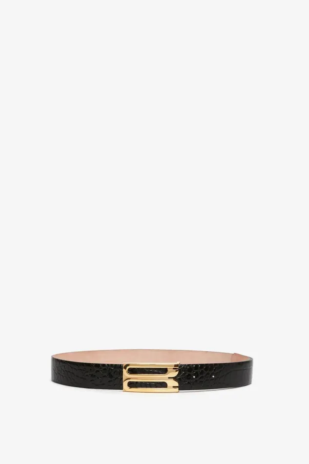 Belts Women Victoria Beckham Jumbo Frame Belt In Black CrocEffect Leather