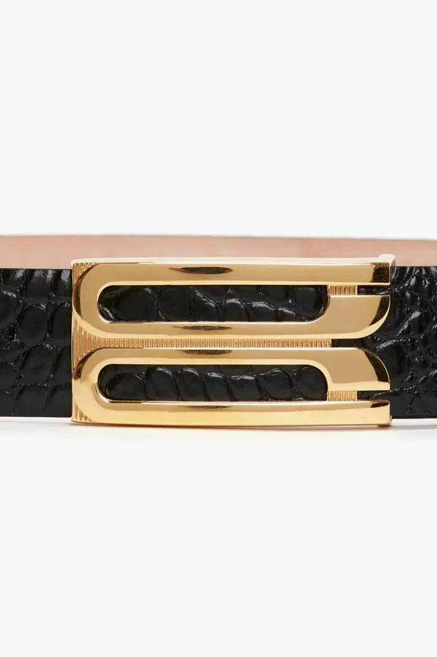 Belts Women Victoria Beckham Jumbo Frame Belt In Black CrocEffect Leather Belts Women Victoria Beckham Jumbo Frame Belt In Black CrocEffect Leather