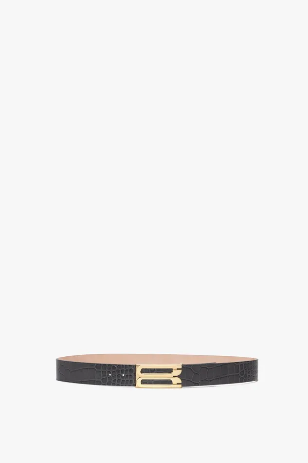 Belts Women Victoria Beckham Jumbo Frame Belt In Slate Grey Croc Embossed Calf Leather
