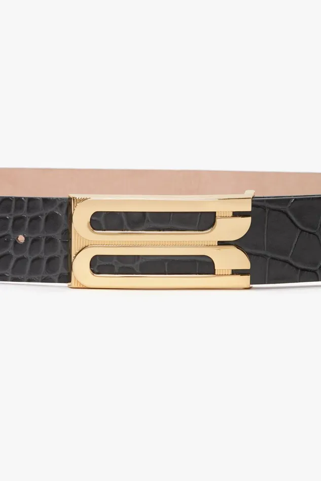 Belts Women Victoria Beckham Jumbo Frame Belt In Slate Grey Croc Embossed Calf Leather Belts Women Victoria Beckham Jumbo Frame Belt In Slate Grey Croc Embossed Calf Leather