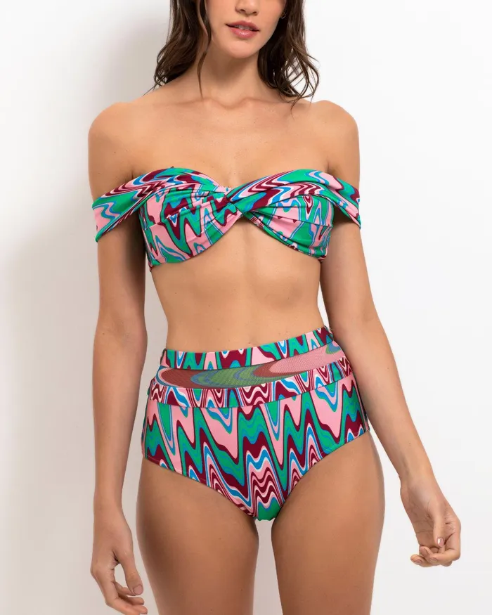Bikinis Women PatBO Wave Printed Mesh Bikini Bottom FINAL SALE
