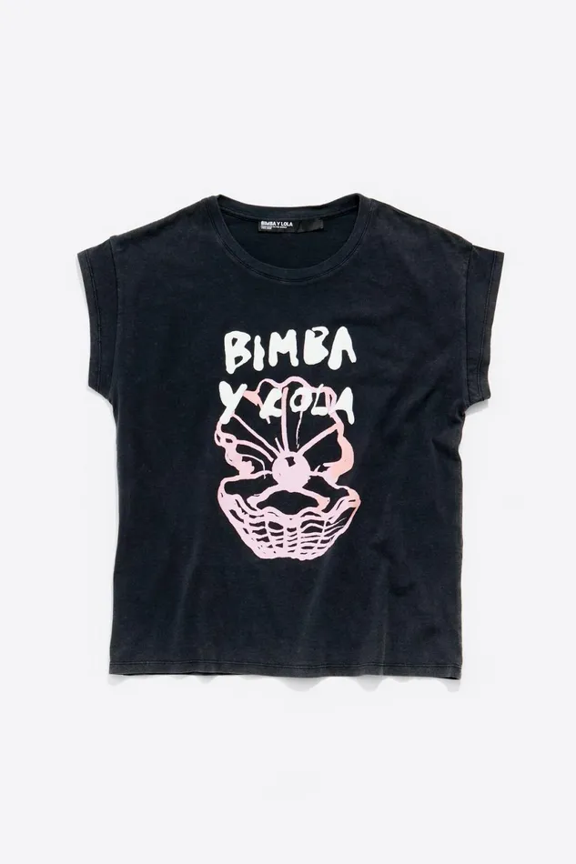 Black Logo Print Tshirt Washed Black Women Bimba Y Lola TShirts