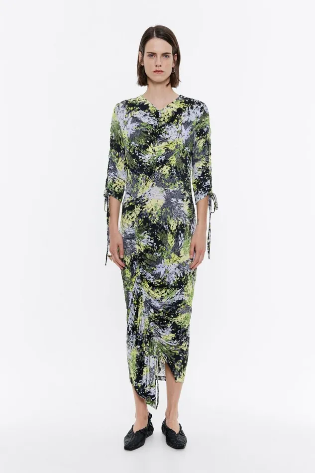 Black Mimosa Ruched Midi Dress Mimosa Black Women Bimba Y Lola Dresses And Jumpsuits Black Mimosa Ruched Midi Dress Mimosa Black Women Bimba Y Lola Dresses And Jumpsuits
