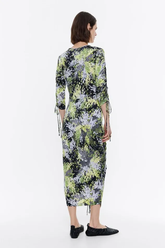 Black Mimosa Ruched Midi Dress Mimosa Black Women Bimba Y Lola Dresses And Jumpsuits Black Mimosa Ruched Midi Dress Mimosa Black Women Bimba Y Lola Dresses And Jumpsuits