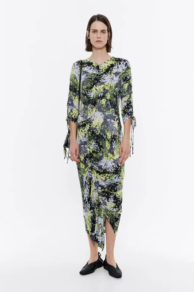 Black Mimosa Ruched Midi Dress Mimosa Black Women Bimba Y Lola Dresses And Jumpsuits Black Mimosa Ruched Midi Dress Mimosa Black Women Bimba Y Lola Dresses And Jumpsuits
