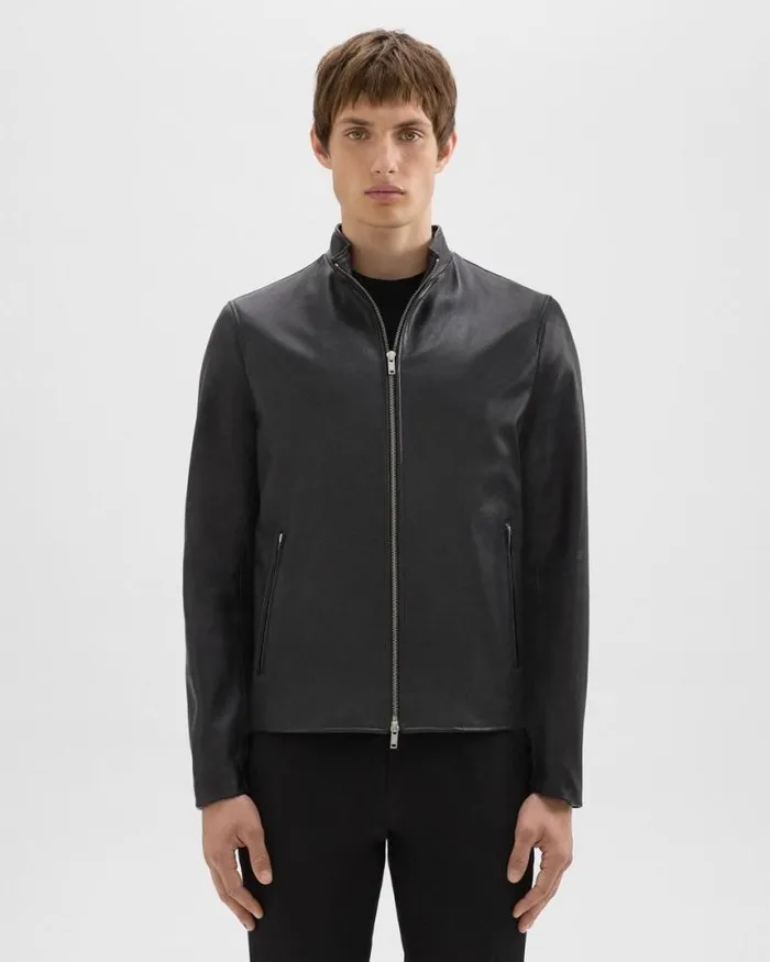 Blazers Jackets Men Theory Morvek Zip Jacket In Leather Black