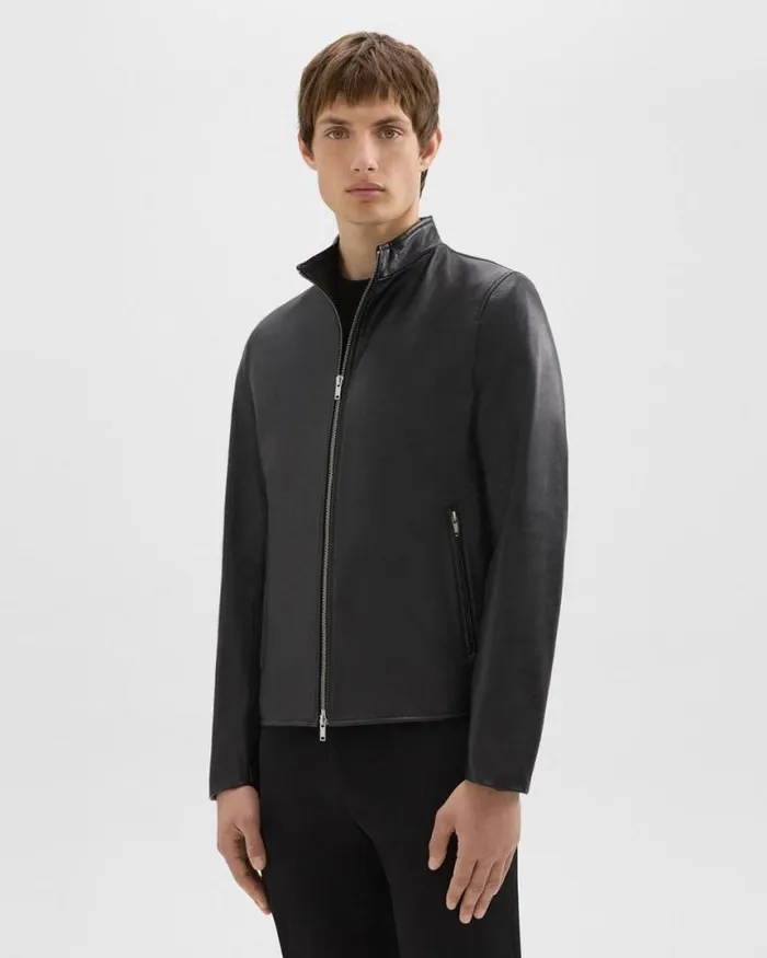 Blazers Jackets Men Theory Morvek Zip Jacket In Leather Black Blazers Jackets Men Theory Morvek Zip Jacket In Leather Black