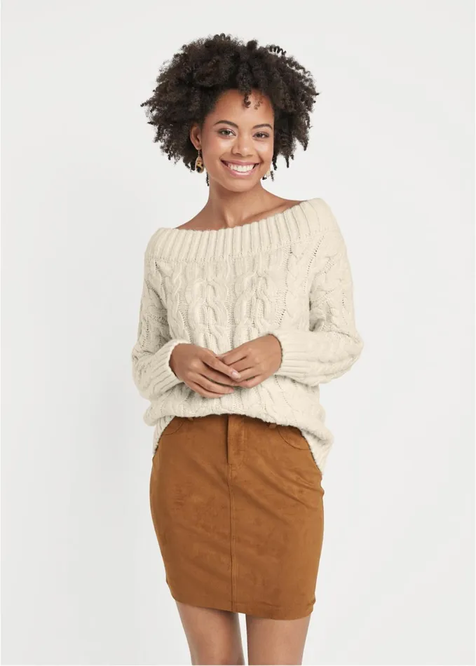 BOATNECK CABLE KNIT SWEATER Beige Women VENUS Pullover