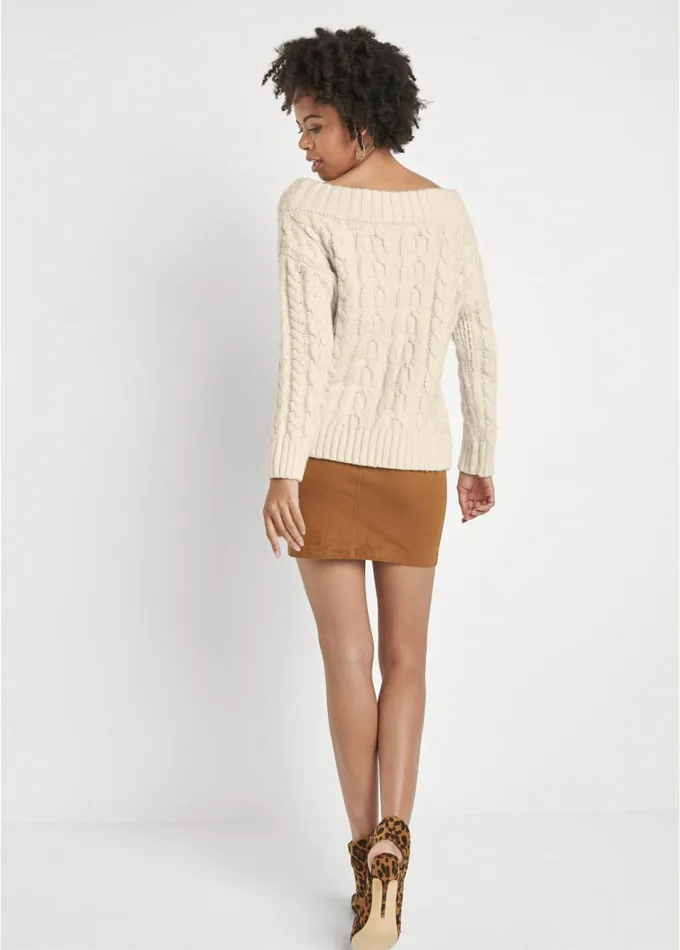 BOATNECK CABLE KNIT SWEATER Beige Women VENUS Pullover