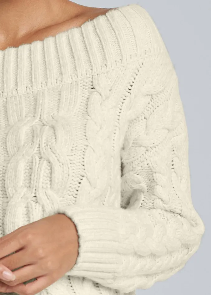 BOATNECK CABLE KNIT SWEATER Beige Women VENUS Pullover