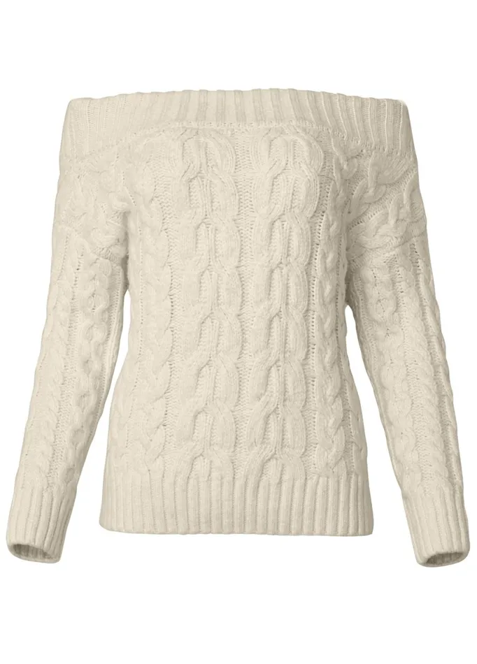 BOATNECK CABLE KNIT SWEATER Beige Women VENUS Pullover