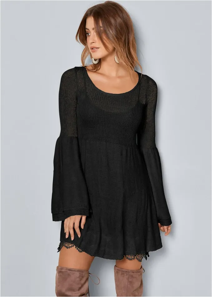 BOHO SWEATER DRESS Black Women VENUS Short Dresses