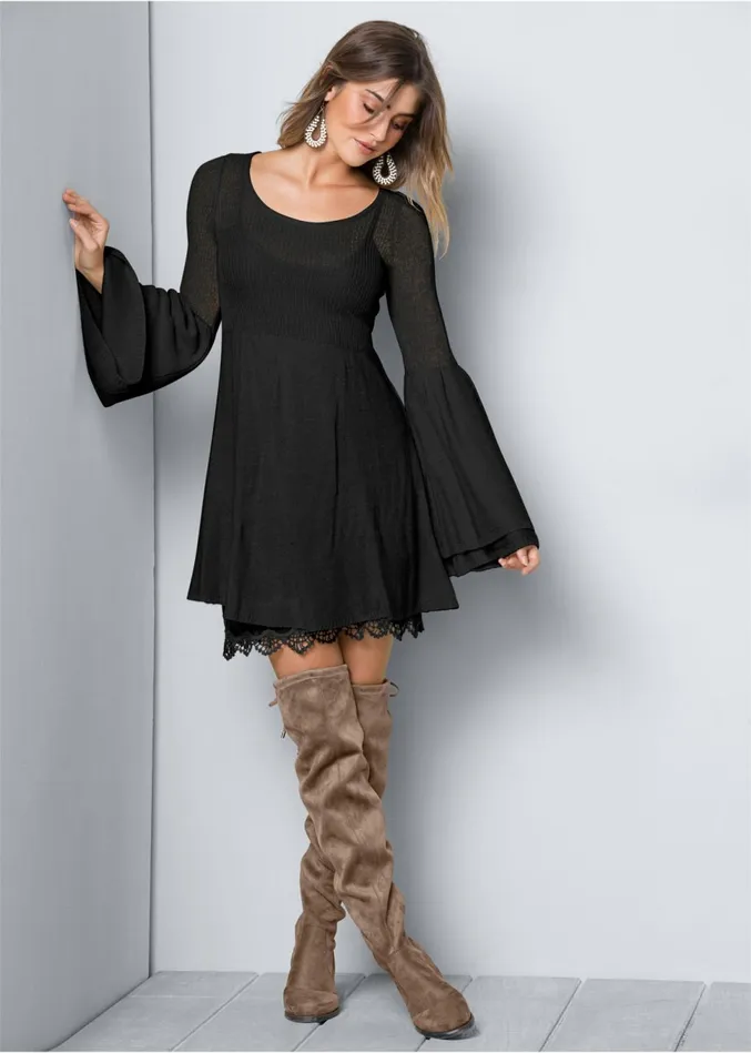 BOHO SWEATER DRESS Black Women VENUS Short Dresses