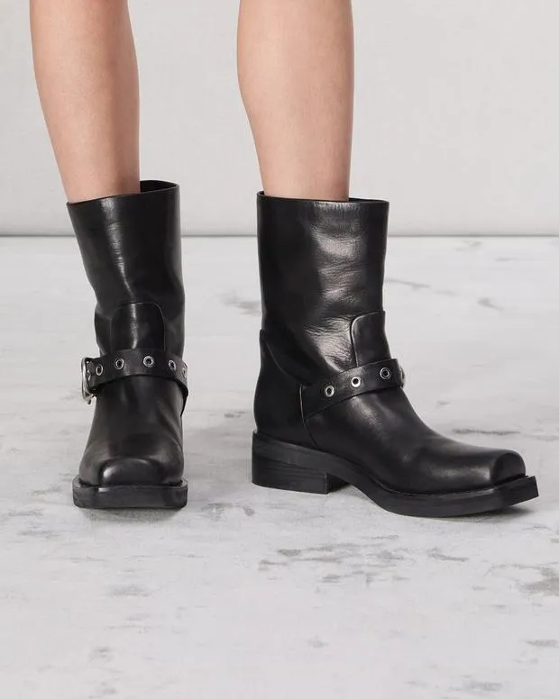 Boots Women Rag and Bone Jax Moto Buckle Boot Black