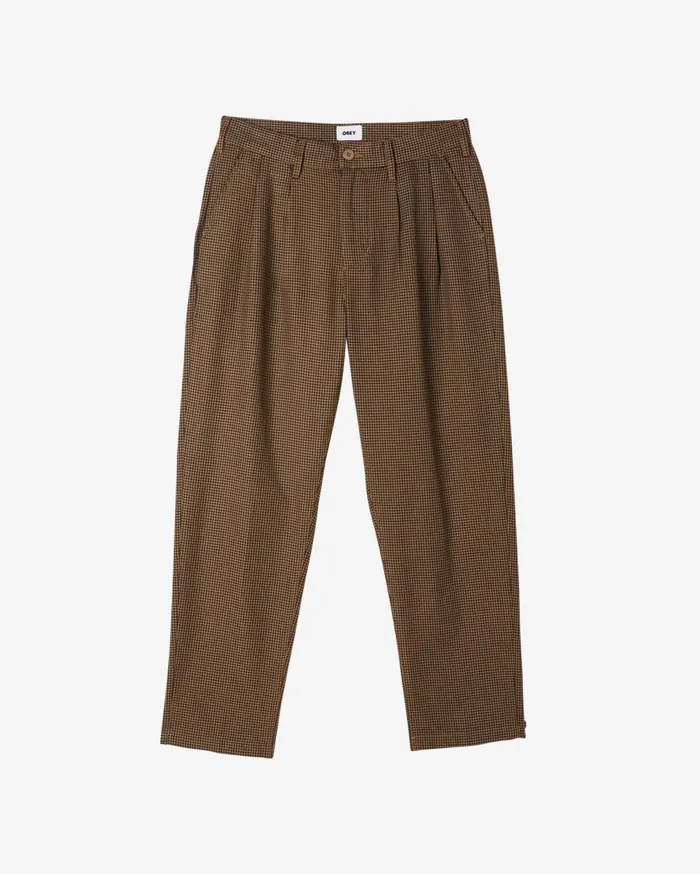 BOTTOMS FUBAR HOUNDSTOOTH PLEATED PANT Sepia Tint Houndstooth OBEY Clothing Men