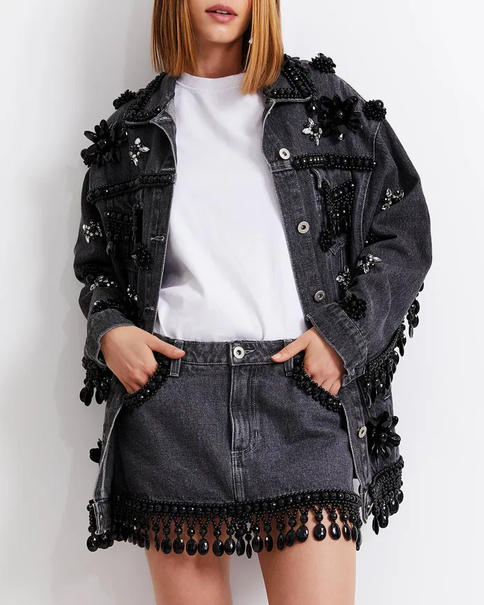 Bottoms Women PatBO HANDBEADED DENIM MINI SKIRT RUNWAY