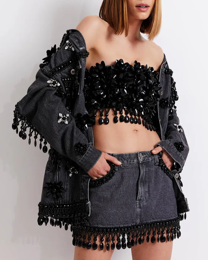Bottoms Women PatBO HANDBEADED DENIM MINI SKIRT RUNWAY