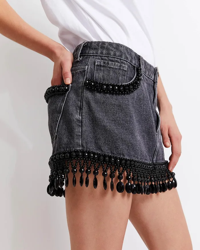 Bottoms Women PatBO HANDBEADED DENIM MINI SKIRT RUNWAY