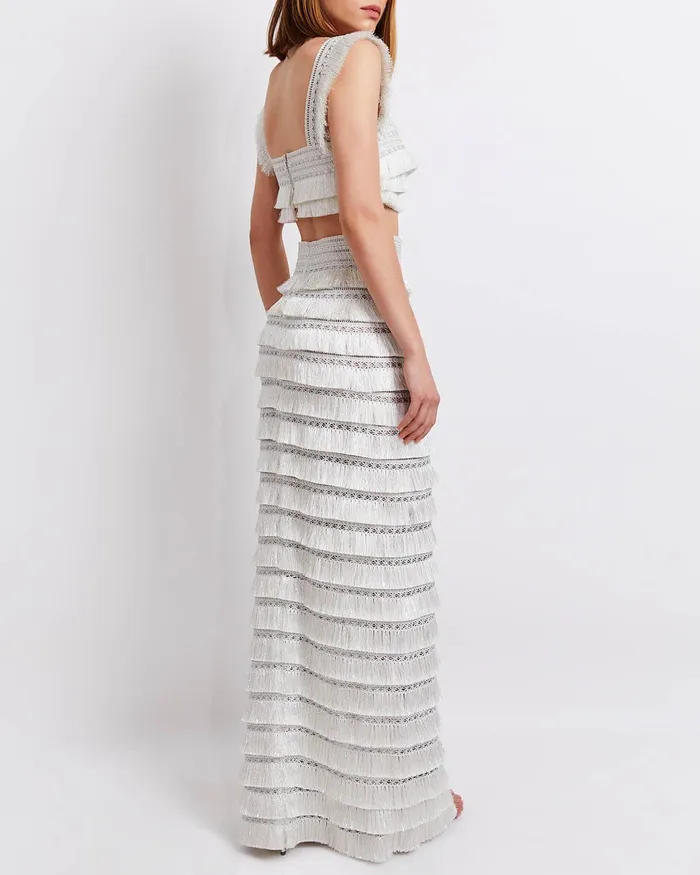 Bottoms Women PatBO Metallic Fringe Maxi Skirt