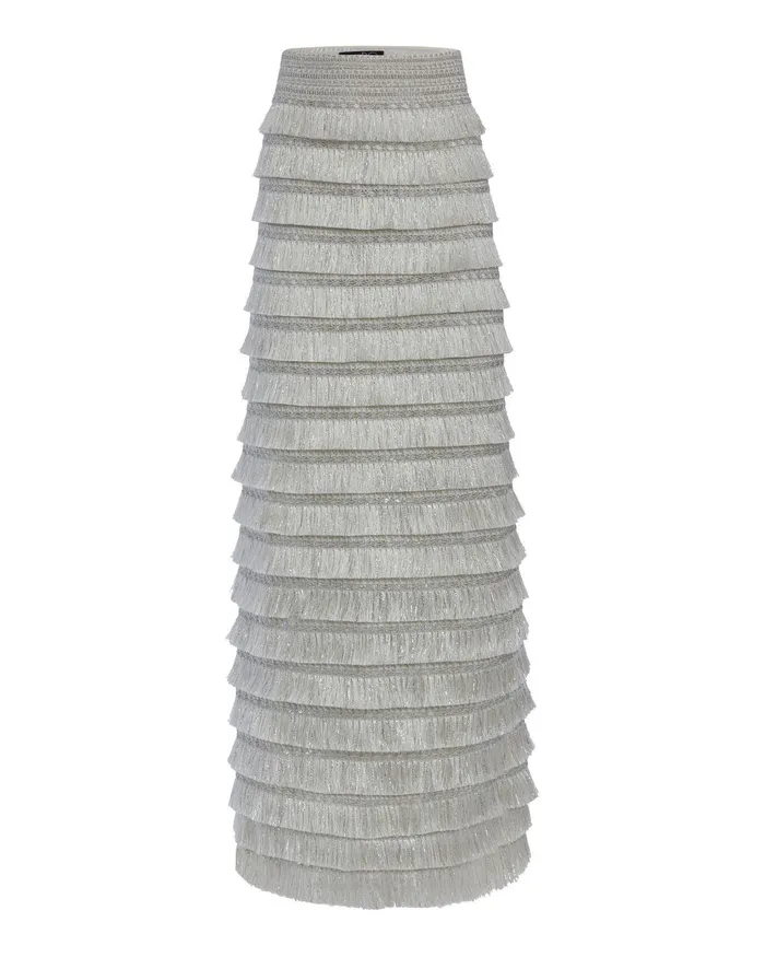 Bottoms Women PatBO Metallic Fringe Maxi Skirt