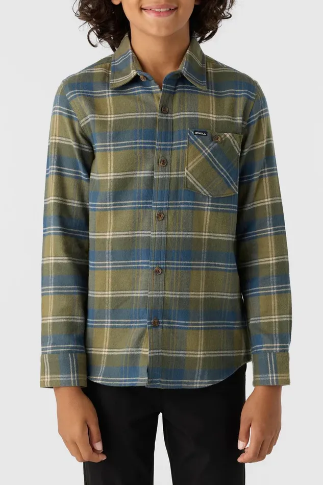 BOY039S REDMOND PLAID LONG SLEEVE SHIRT Deep Lichen Green Kids O039NEILL Boy039S Clothing
