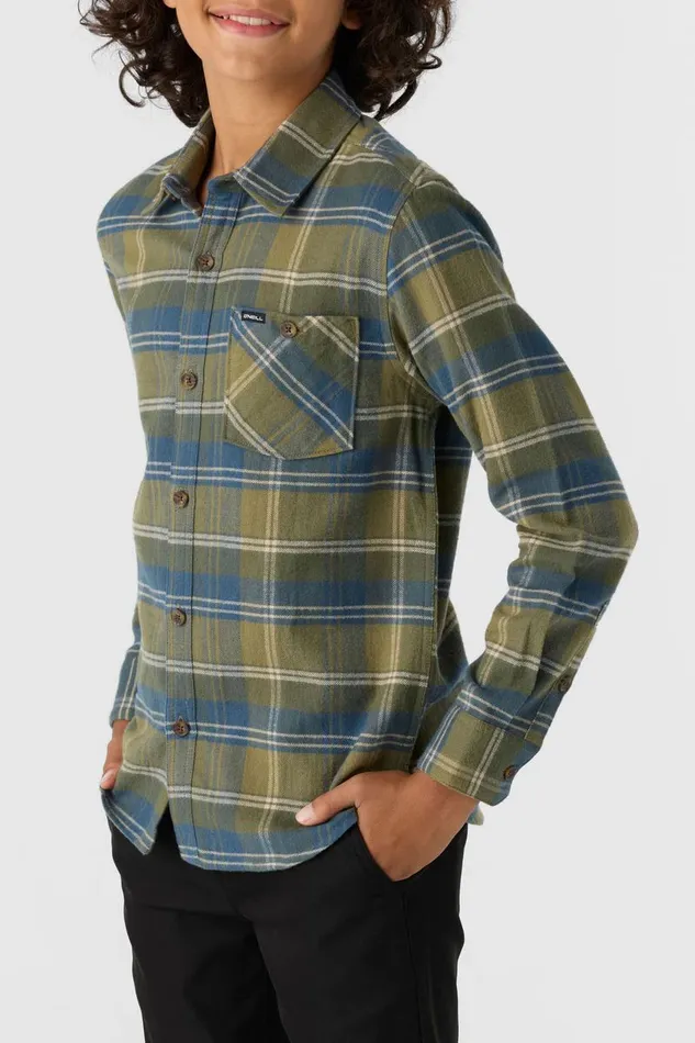 BOY039S REDMOND PLAID LONG SLEEVE SHIRT Deep Lichen Green Kids O039NEILL Boy039S Clothing
