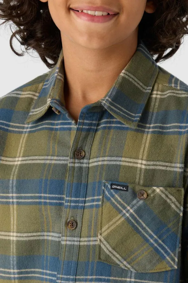 BOY039S REDMOND PLAID LONG SLEEVE SHIRT Deep Lichen Green Kids O039NEILL Boy039S Clothing