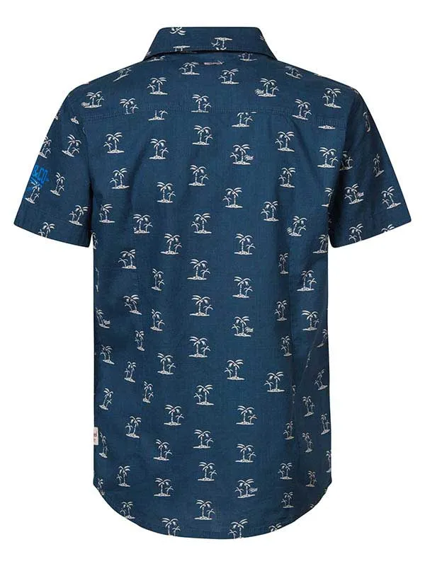 Boys Shirts Petrol Industries ShortSleeved Shirt With Palm Tree Print Petrol Blue