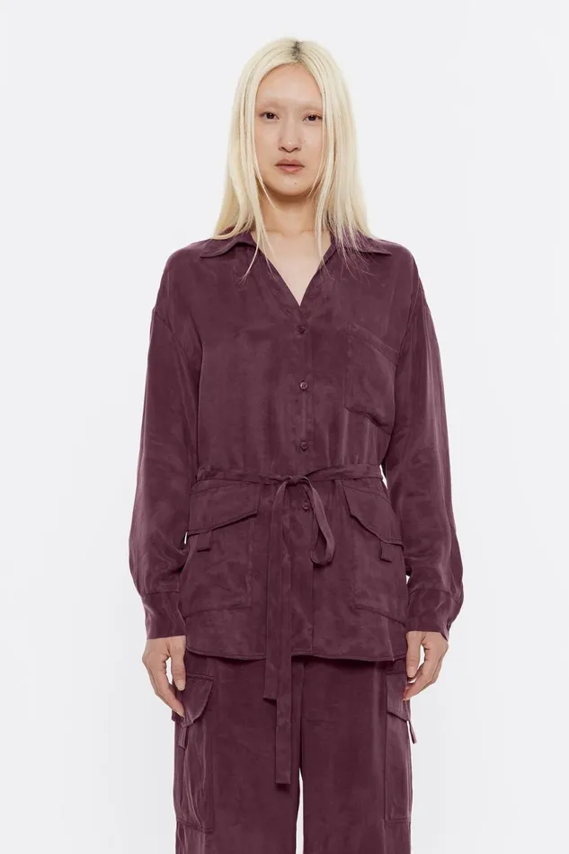Burgundy Fluid Belted Shirt Burgundy Women Bimba Y Lola Shirts Burgundy Fluid Belted Shirt Burgundy Women Bimba Y Lola Shirts