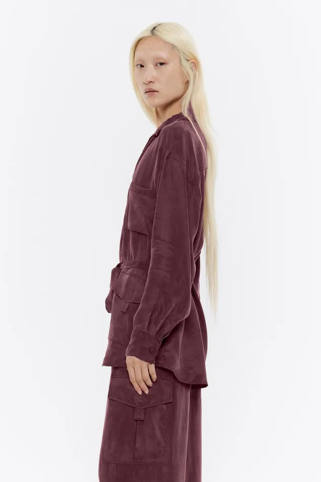 Burgundy Fluid Belted Shirt Burgundy Women Bimba Y Lola Shirts Burgundy Fluid Belted Shirt Burgundy Women Bimba Y Lola Shirts