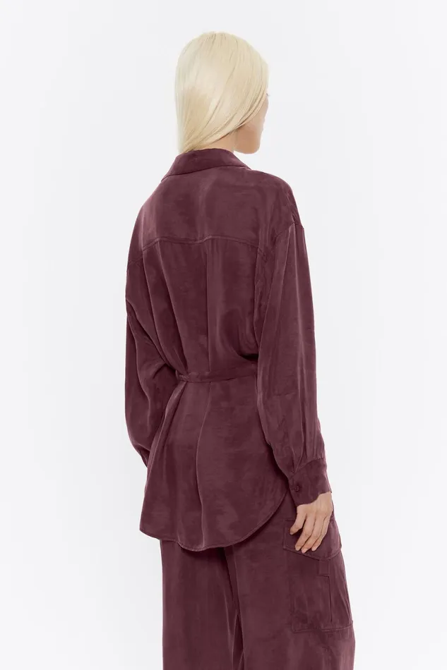 Burgundy Fluid Belted Shirt Burgundy Women Bimba Y Lola Shirts Burgundy Fluid Belted Shirt Burgundy Women Bimba Y Lola Shirts