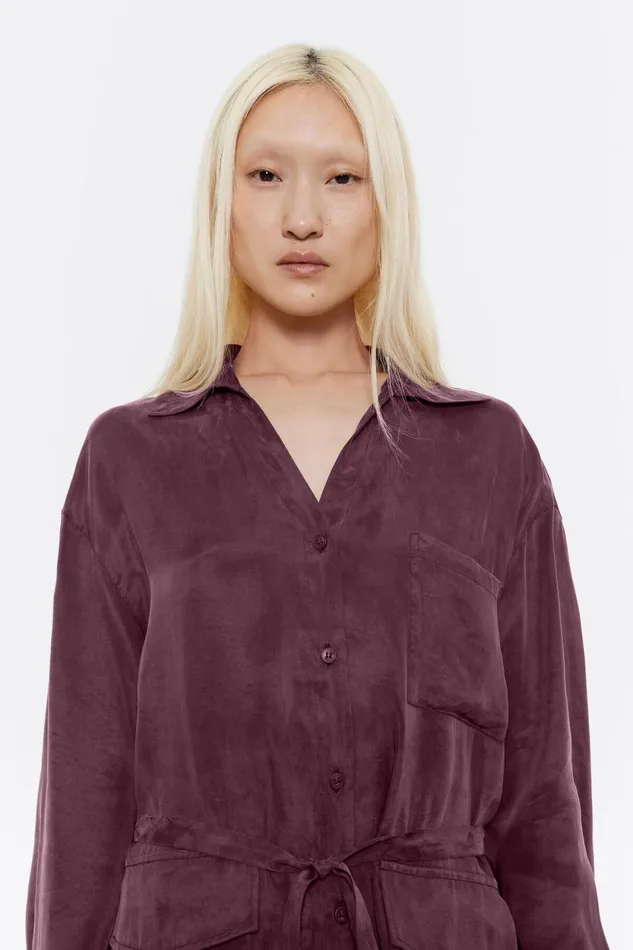 Burgundy Fluid Belted Shirt Burgundy Women Bimba Y Lola Shirts Burgundy Fluid Belted Shirt Burgundy Women Bimba Y Lola Shirts